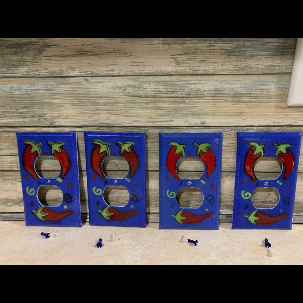 Metal covers/ Blue enamel with Chili 🌶 Peppers